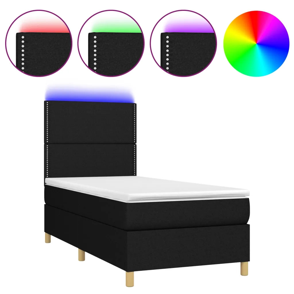Letto a Molle con Materasso e LED Nero 100x200 cm in Tessuto 3135335