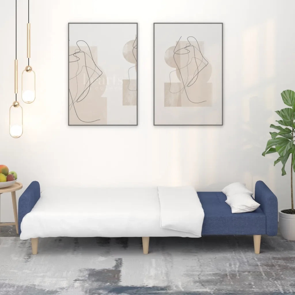 Divano Letto a 2 Posti Blu in Tessuto 375856