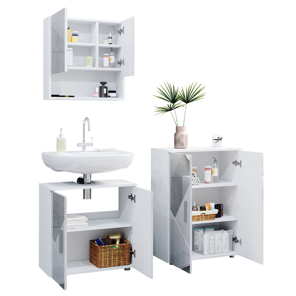 Vicco Set mobili bagno Bianco lucido con inserti 3 pezzi, con base 60 cm