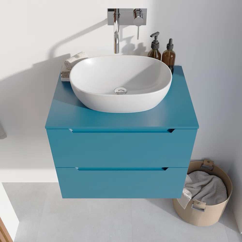 Mobile bagno sospeso 80cm dusk blue due cassetti soft-close con top | Bako