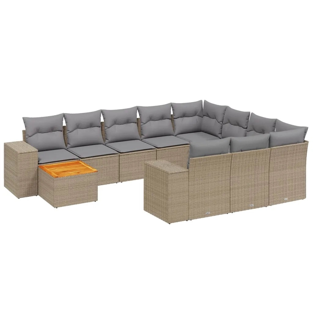 Set Divani da Giardino 11 pz con Cuscini Beige in Polyrattan