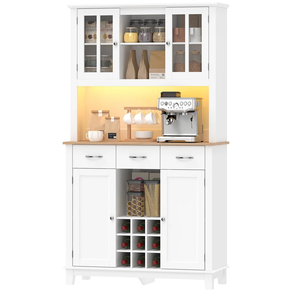 Buffet illuminato a LED con vetrine, 4 ante e cassetti ¨C Minimal ¨C bianco