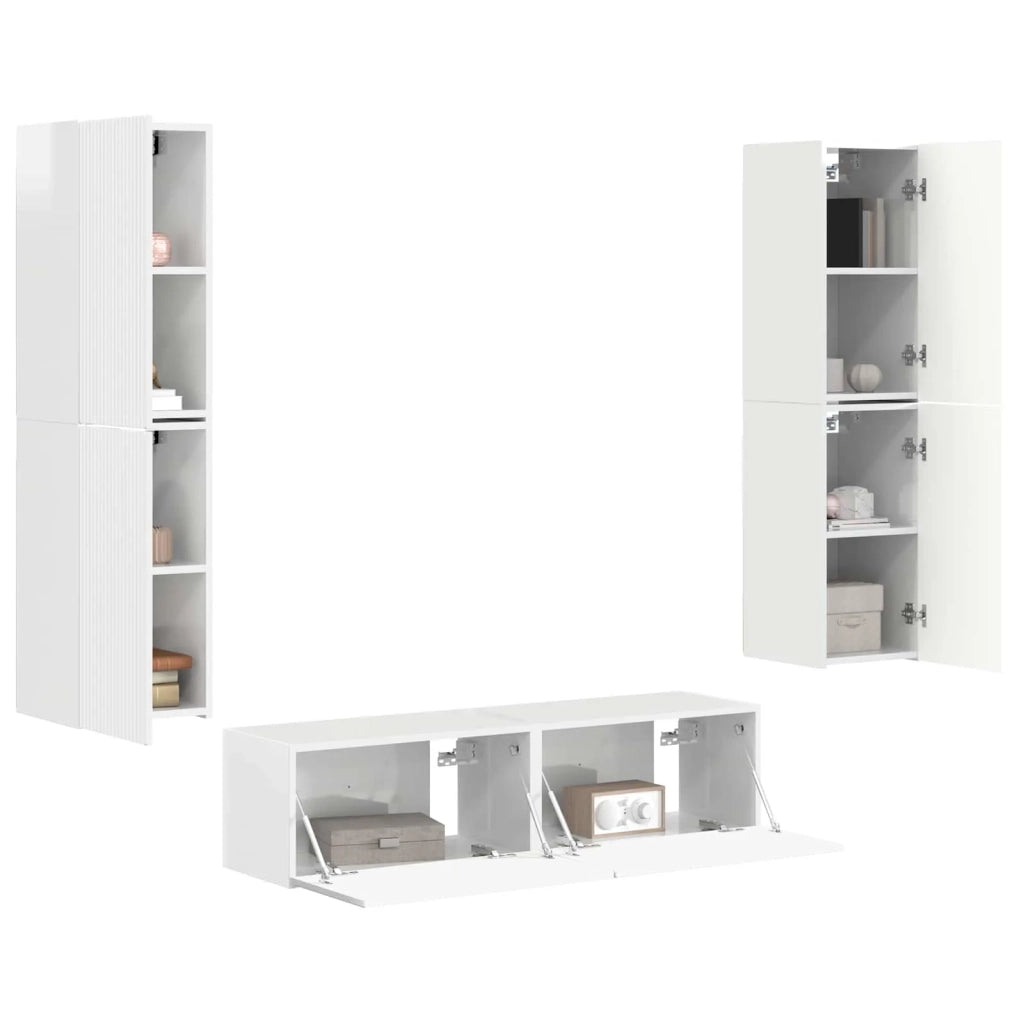 Set mobile TV 6 pcs Bianco Lucido Legno multistrato