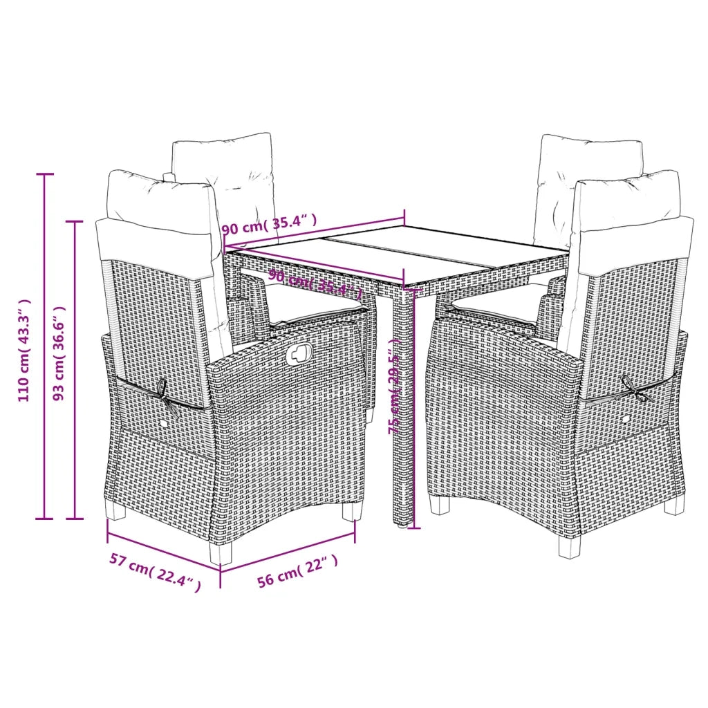 Set da Pranzo da Giardino 5 pz Nero con Cuscini in Polyrattan 3212627