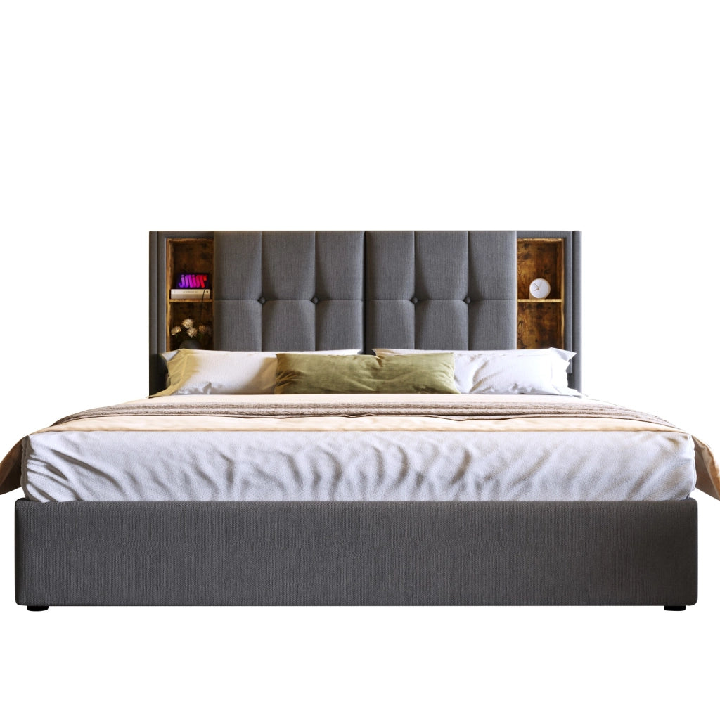 Letto matrimoniale imbottito 180x200 grigio con ricarica wireless