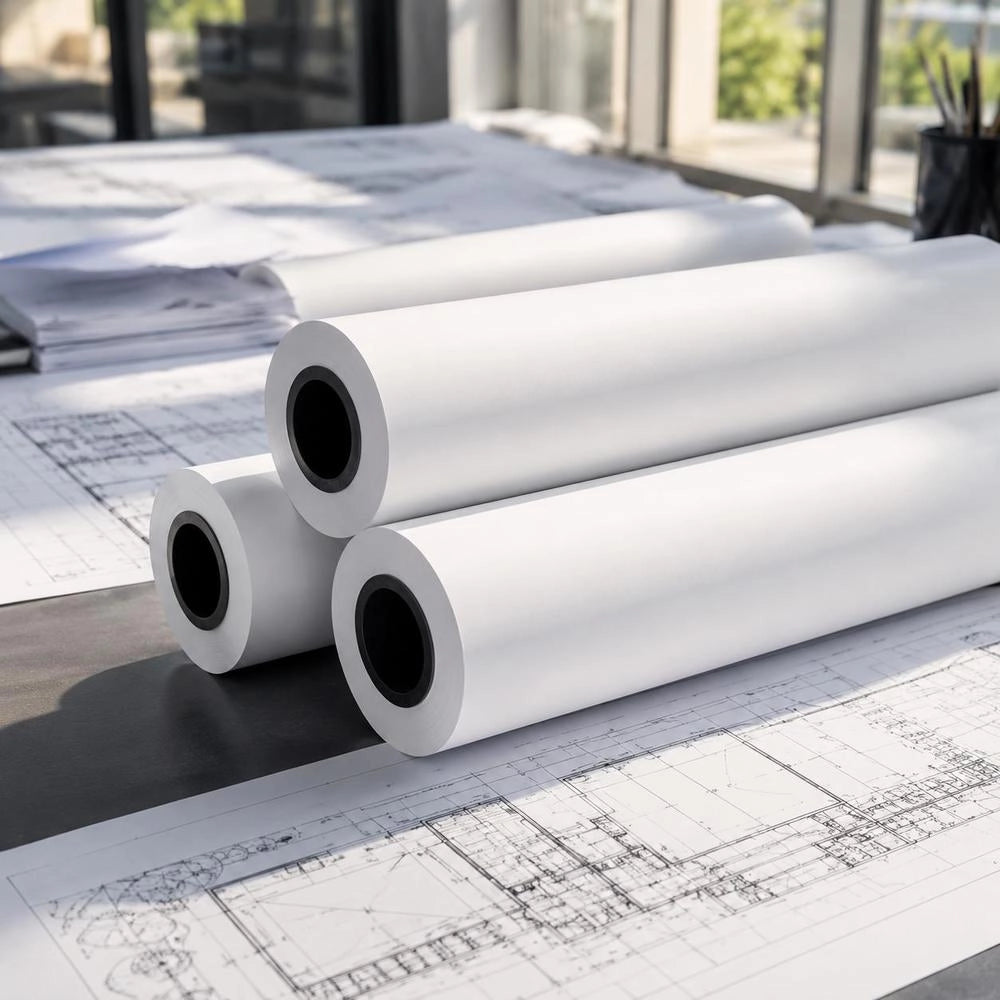 Large Format Plotter Paper 45.7 M X 609.6 Mm 4 Rolls CAD Bond Rolls With 50.8 Mm Core, Drawing Rolls For CAD Drawings, Technical Plans, GIS Maps And Architectural Designs