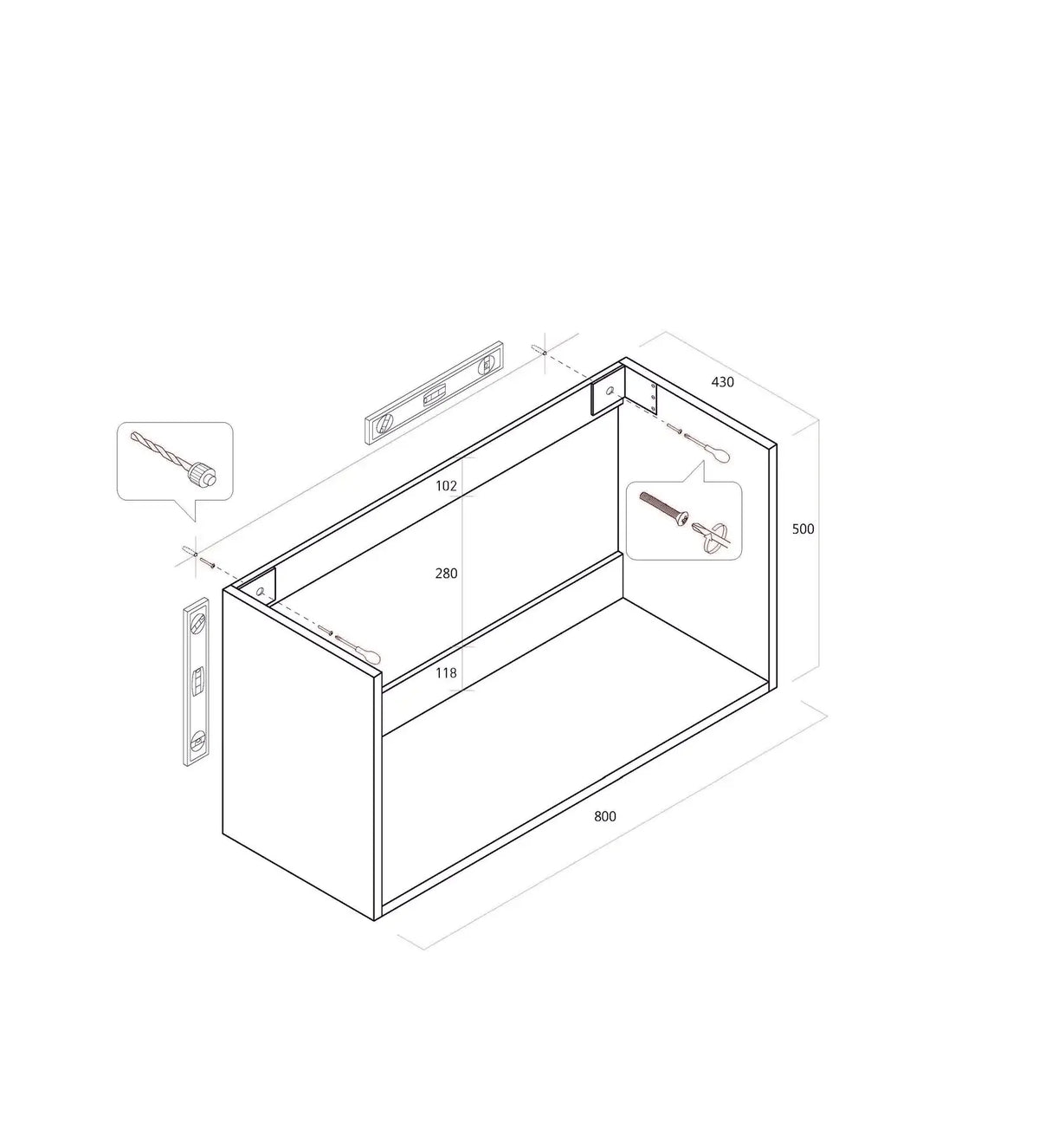 Composizione Bagno 80cm Sospesa Con Due Cassetti E Specchio Con Lampada - Ossido