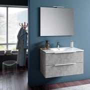 Composizione Bagno 80cm Sospesa Con Due Cassetti E Specchio Con Lampada - Cemento