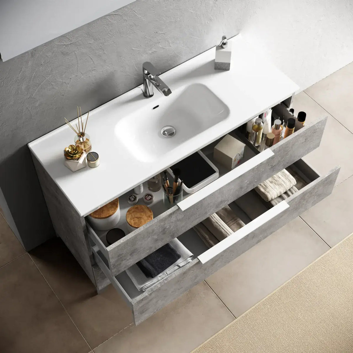 Mobile Bagno 60cm a Terra Con Tre Cassetti e Specchio - Sherwood