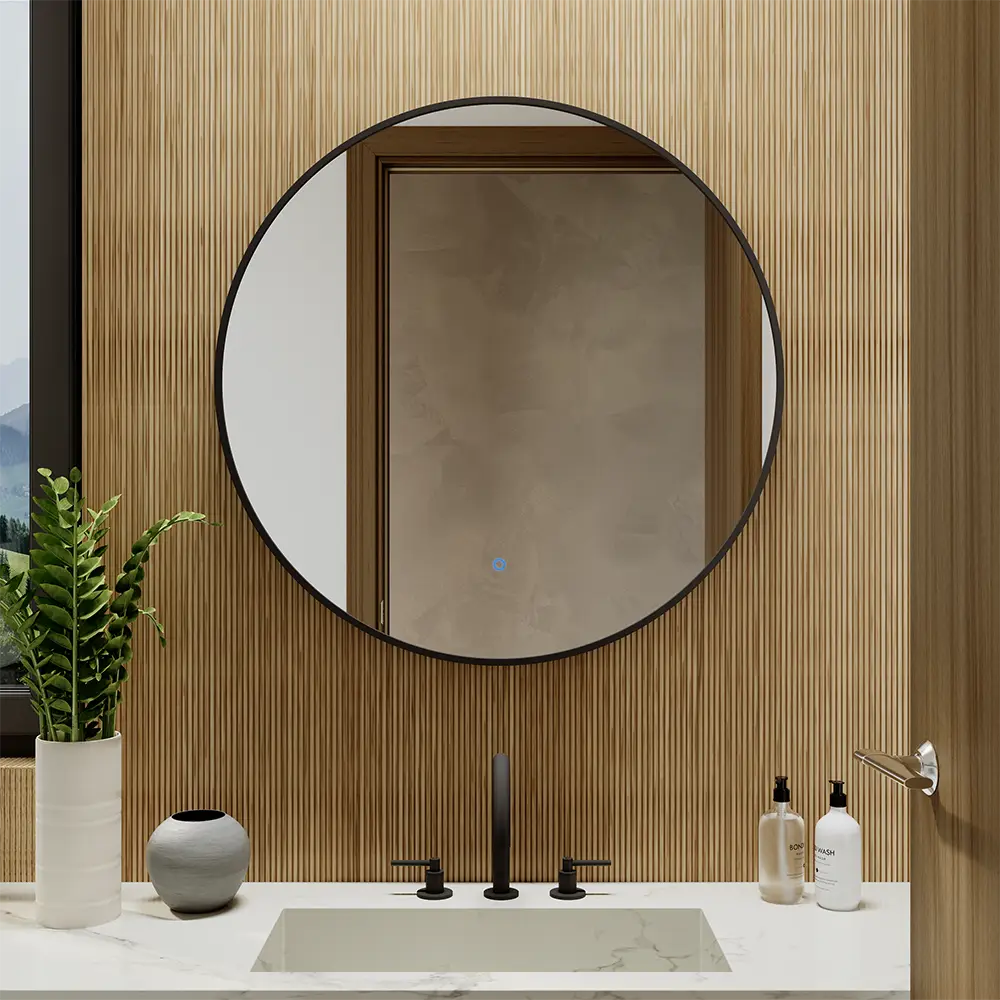 Specchio led tondo Ã˜ 80 cm con cornice nero opaco retroilluminato sensore touch-screen
